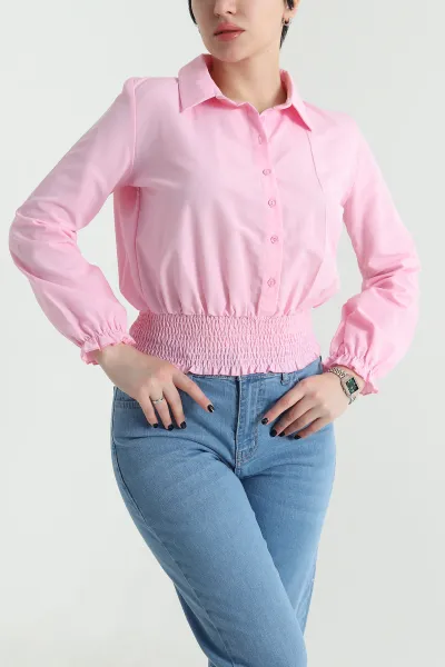 Pembe Beli Gipeli Poplin Kadın Gömlek Bluz 456831