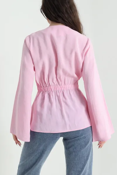 Pembe Beli Lastikli Cupra Modal Kadın Bluz 446816