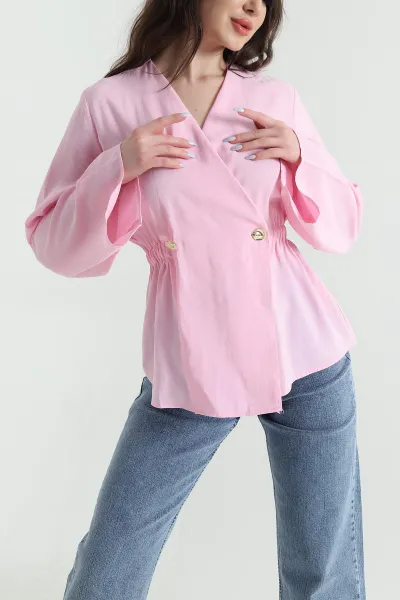 Pembe Beli Lastikli Cupra Modal Kadın Bluz 446816