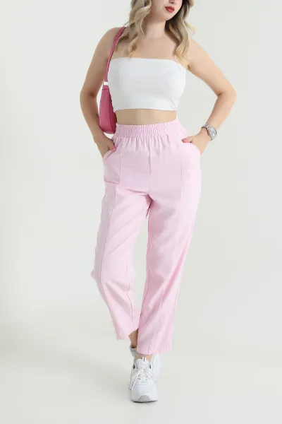 Pembe Beli Lastikli Diagonel Modal Kadın Pantolon 467499