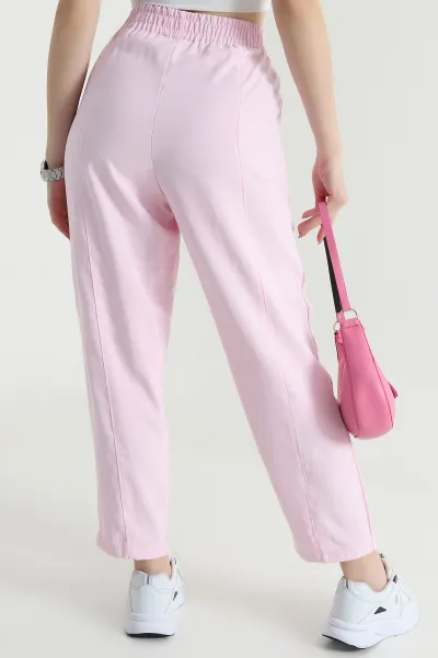 Pembe Beli Lastikli Diagonel Modal Kadın Pantolon 467499