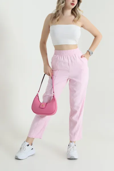 Pembe Beli Lastikli Diagonel Modal Kadın Pantolon 467499