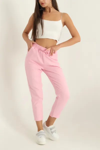 Pembe Beli lastikli Gabardin Bayan Pantolon 297344