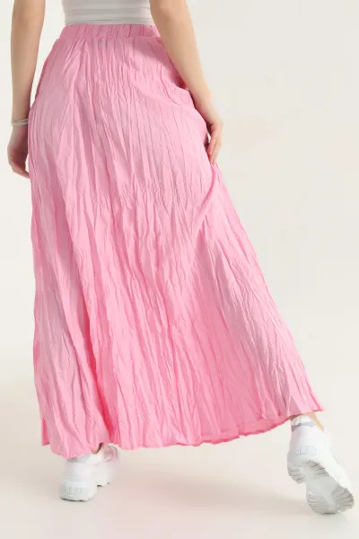 Pembe Beli Lastikli Kırışık Tasarım Etek 342844