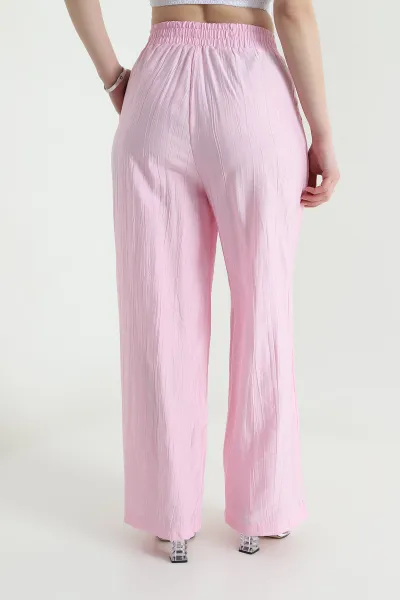 Pembe Beli Lastikli Palazzo Kadın Çilek Yürüyüş Pantolonu 454821