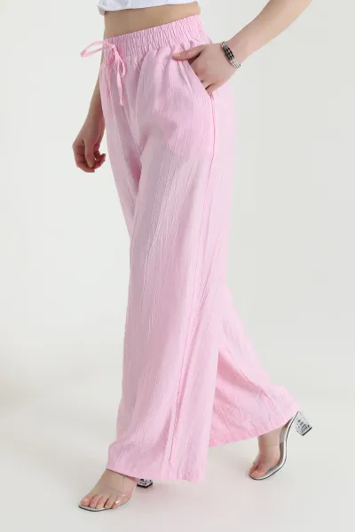 Pembe Beli Lastikli Palazzo Kadın Çilek Yürüyüş Pantolonu 454821