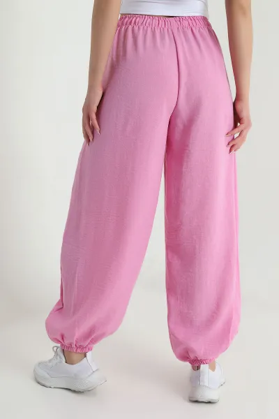 Pembe Beli Lastikli Pera Keten Kadın Şalvar Pantolon 462604