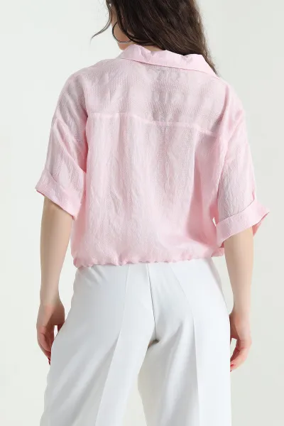 Pembe Beli Sıkmalı Tensel Kadın Gömlek 444375