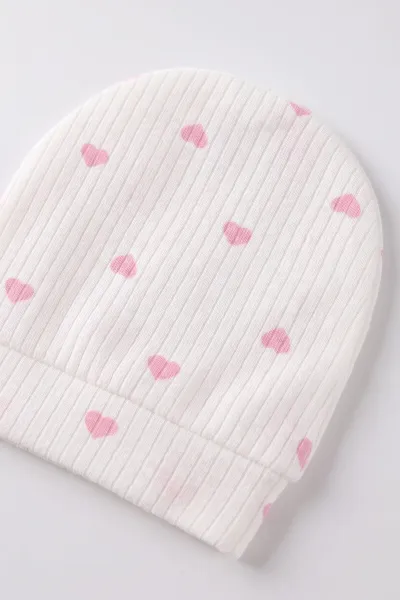 Pembe Beyaz (0-3 Ay) Küçük Kalp Desenli Patikli Raporlu Kız Bebek 3'lü Zıbın Takım 477289