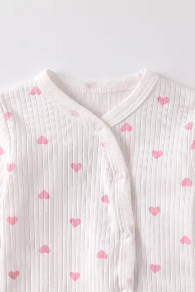Pembe Beyaz (0-3 Ay) Küçük Kalp Desenli Patikli Raporlu Kız Bebek 3'lü Zıbın Takım 477289