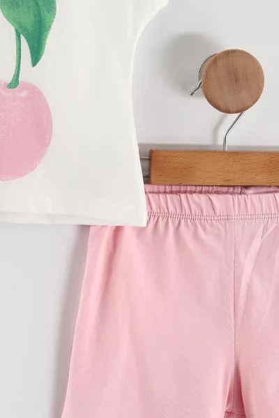 Pembe Beyaz (0-4 Yaş) Kiraz Baskılı Şortlu Kız Çocuk Yazlık Takım 459790