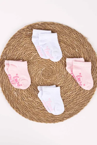 Pembe Beyaz (0-6 Yaş) Kaydırmaz Tabanlı 4'lü Kız Bebek&Çocuk Patik Çorap 467975
