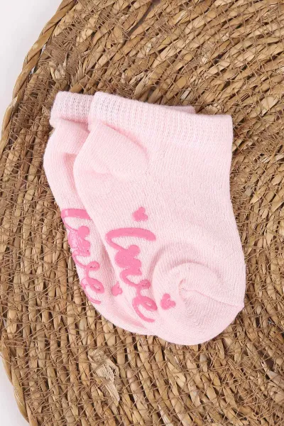 Pembe Beyaz (0-6 Yaş) Kaydırmaz Tabanlı 4'lü Kız Bebek&Çocuk Patik Çorap 467975