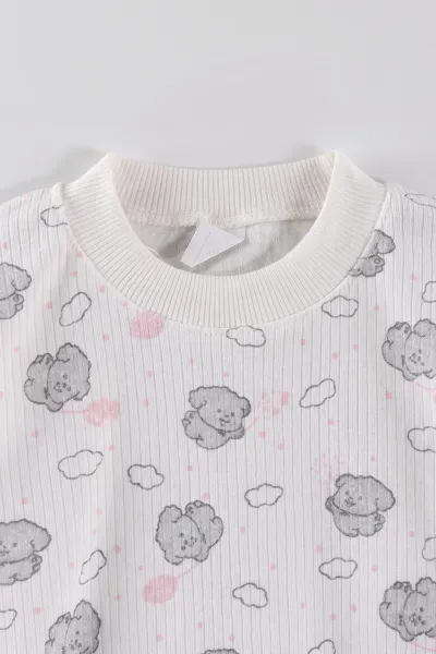 Pembe Beyaz (1-3 Yaş) Casper  Desenli Raporlu Çocuk Pijama Takım 477273
