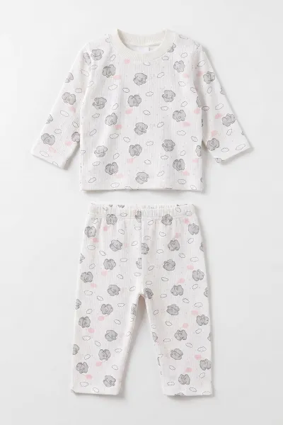 Pembe Beyaz (1-3 Yaş) Casper  Desenli Raporlu Çocuk Pijama Takım 477273