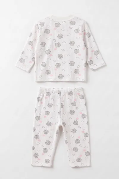 Pembe Beyaz (1-3 Yaş) Casper  Desenli Raporlu Çocuk Pijama Takım 477273