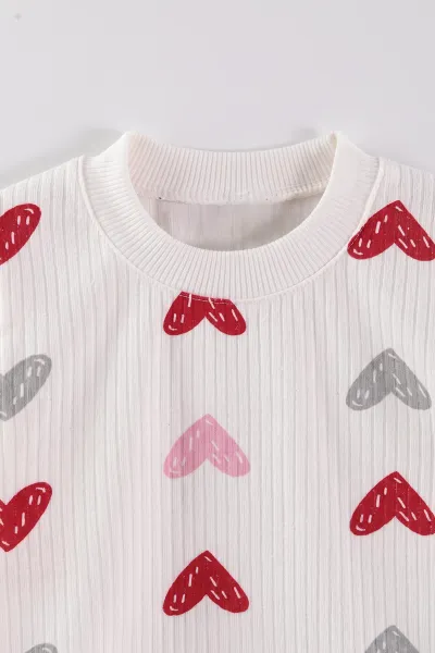 Pembe Beyaz (1-3 Yaş) Kalp Desenli Raporlu Kız  Çocuk Pijama Takım 477277