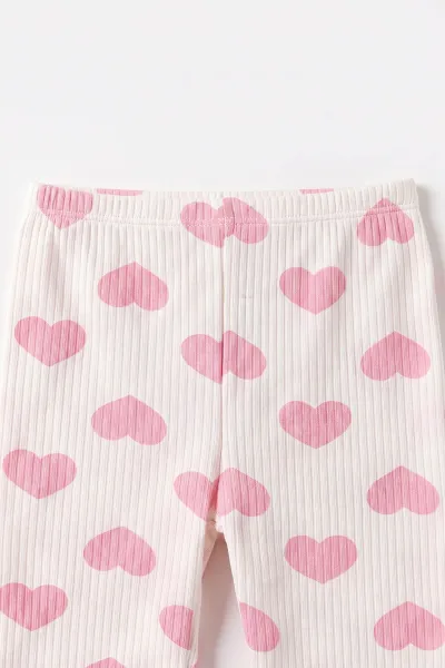 Pembe Beyaz   (1-3 Yaş) Kalp Desenli  Raporlu Kız Çocuk Pijama Takım 477353