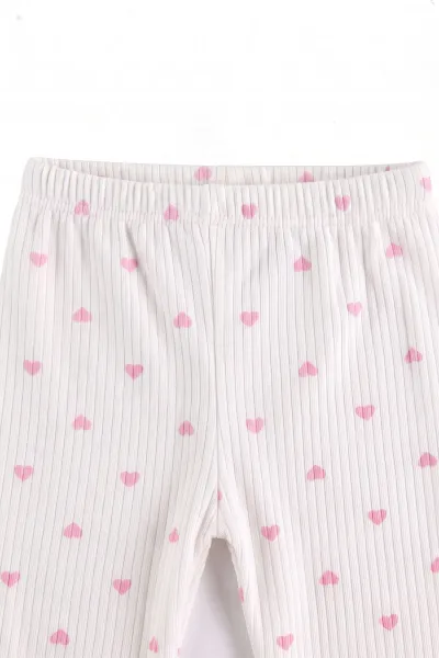 Pembe Beyaz   (1-3 Yaş) Küçük Kalp Desenli  Raporlu Kız Çocuk Pijama Takım 477357