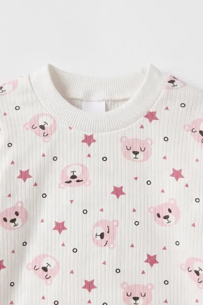 Pembe Beyaz (1-3 Yaş) Yıldız Desenli Raporlu Çocuk Pijama Takım 477264