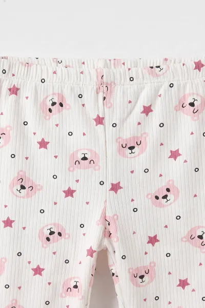 Pembe Beyaz (1-3 Yaş) Yıldız Desenli Raporlu Çocuk Pijama Takım 477264