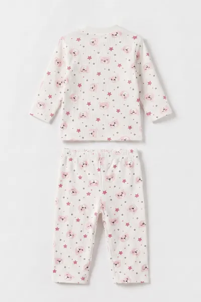 Pembe Beyaz (1-3 Yaş) Yıldız Desenli Raporlu Çocuk Pijama Takım 477264
