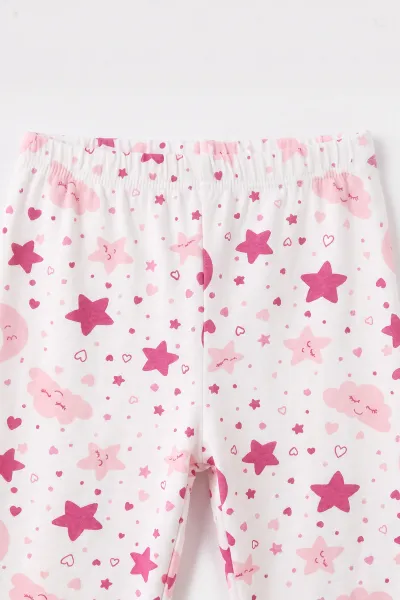 Pembe Beyaz   (1-3 Yaş) Yıldız ve Bulut Desenli  Çocuk Pijama Takım 477360