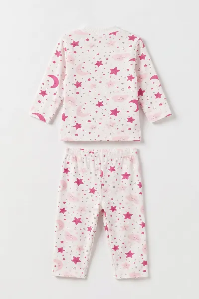 Pembe Beyaz   (1-3 Yaş) Yıldız ve Bulut Desenli  Çocuk Pijama Takım 477360