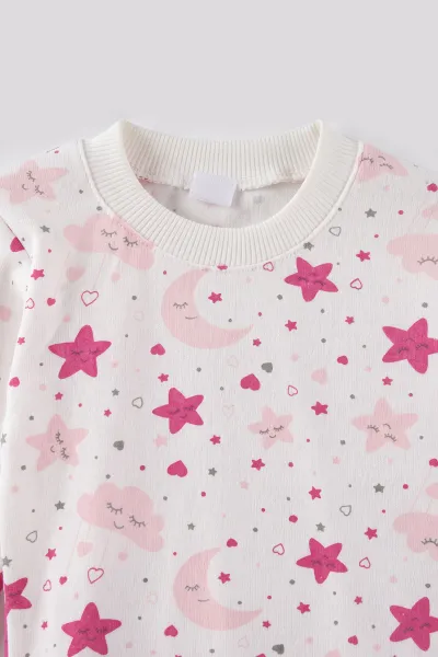 Pembe Beyaz   (1-3 Yaş) Yıldız ve Bulut Desenli  Çocuk Pijama Takım 477360