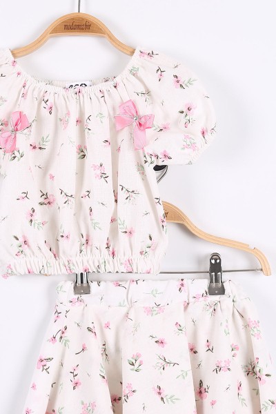 Pembe Beyaz (2-5 Yaş) Çiçekli Kız Çocuk İkili Takım 175387