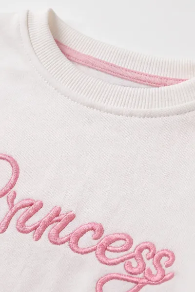 Pembe Beyaz (4-11 Yaş) Princess Nakışlı Taş Baskılı 3 İp Şardonlu Kız Çocuk Kışlık Takım 482491
