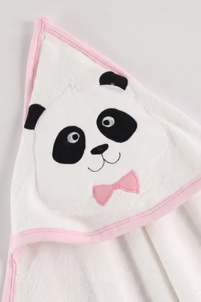 Pembe Beyaz   Panda Nakışlı Çift Katlı Bebek Silgi Havlu 476321