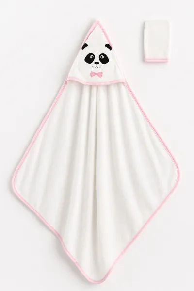 Pembe Beyaz   Panda Nakışlı Çift Katlı Bebek Silgi Havlu 476321