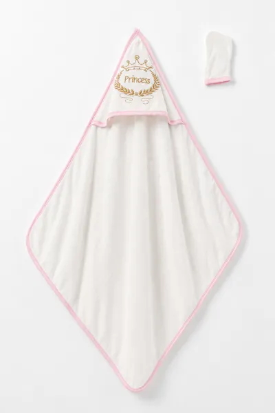 Pembe Beyaz   Princess Nakışlı Çift Katlı Bebek Silgi Havlu 476319