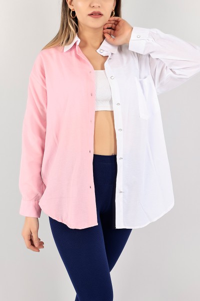 pembe-beyaz-tek-cepli-bayan-dokuma-gomlek-106522