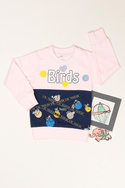pembe-birds-baskili-ici-sardonlu-kiz-cocuk-sweatshirt-80608