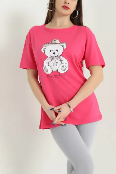 Pembe Bisiklet Yaka Baskılı Süprem Tişört 338090