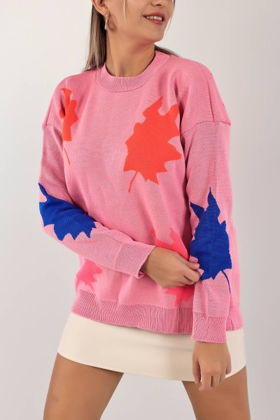 Pembe Bisiklet Yaka Bayan Triko Kazak 136317