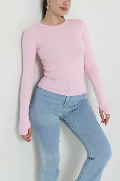 Pembe Bisiklet Yaka Buzzy Kadın Bluz 484310