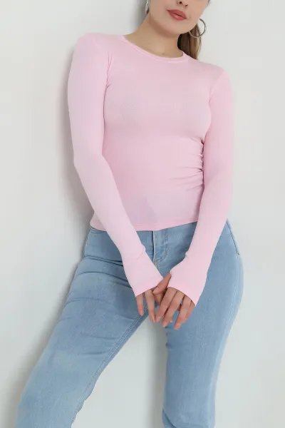 Pembe Bisiklet Yaka Buzzy Kadın Bluz 484310