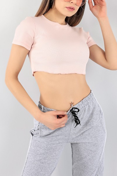 Pembe Bisiklet Yaka Fitilli Crop 97036