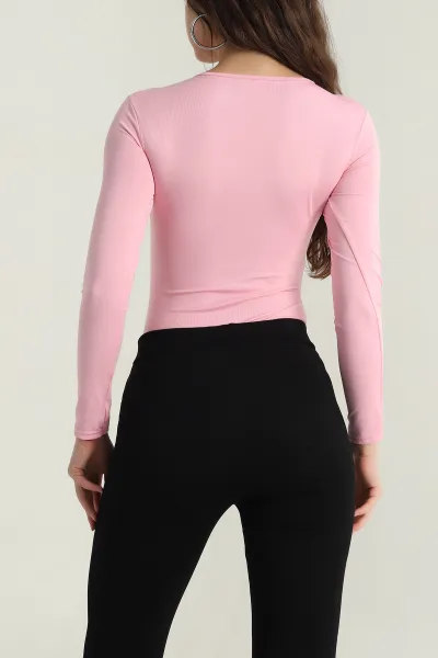 Pembe Bisiklet Yaka Dalgıç Zıbın Bluz 407657