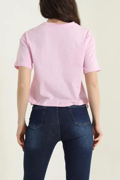 Pembe Bisiklet Yaka Güpür Detay Süprem Kadın Tişört 434241