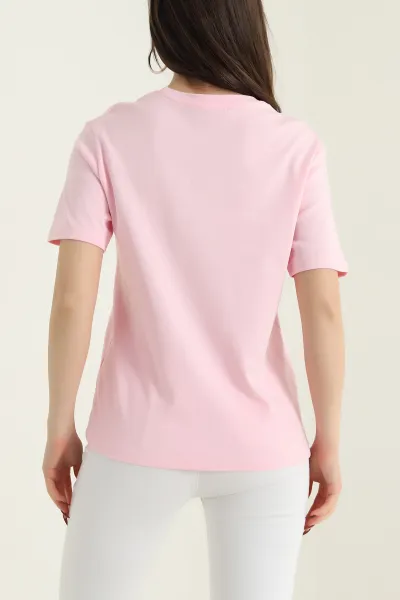 Pembe Bisiklet Yaka İnterlok Kadın Tişört 435241