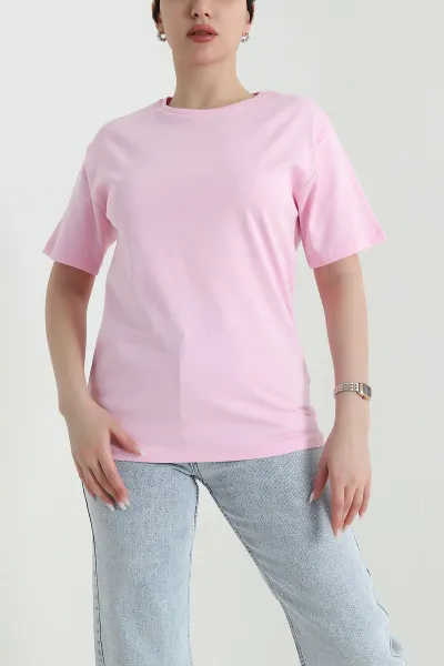 Pembe Bisiklet Yaka İnterlok Kadın Tişört 451079