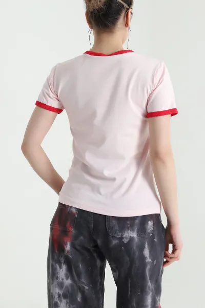 Pembe Bisiklet Yaka İnterlok Kadın Tişört 457206