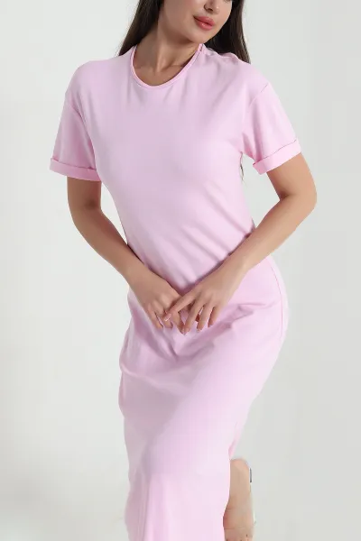 Pembe Bisiklet Yaka Kadın Elbise 460407