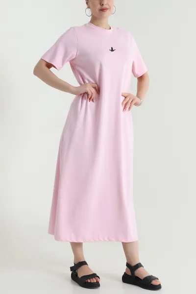 Pembe Bisiklet Yaka Kısa Kol Oysho Kadın Elbise 472675