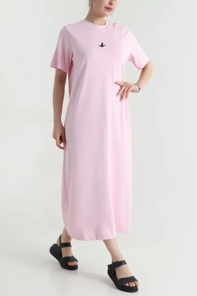 Pembe Bisiklet Yaka Kısa Kol Oysho Kadın Elbise 472675