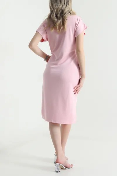 Pembe Bisiklet Yaka Modal Kadın Elbise 457085